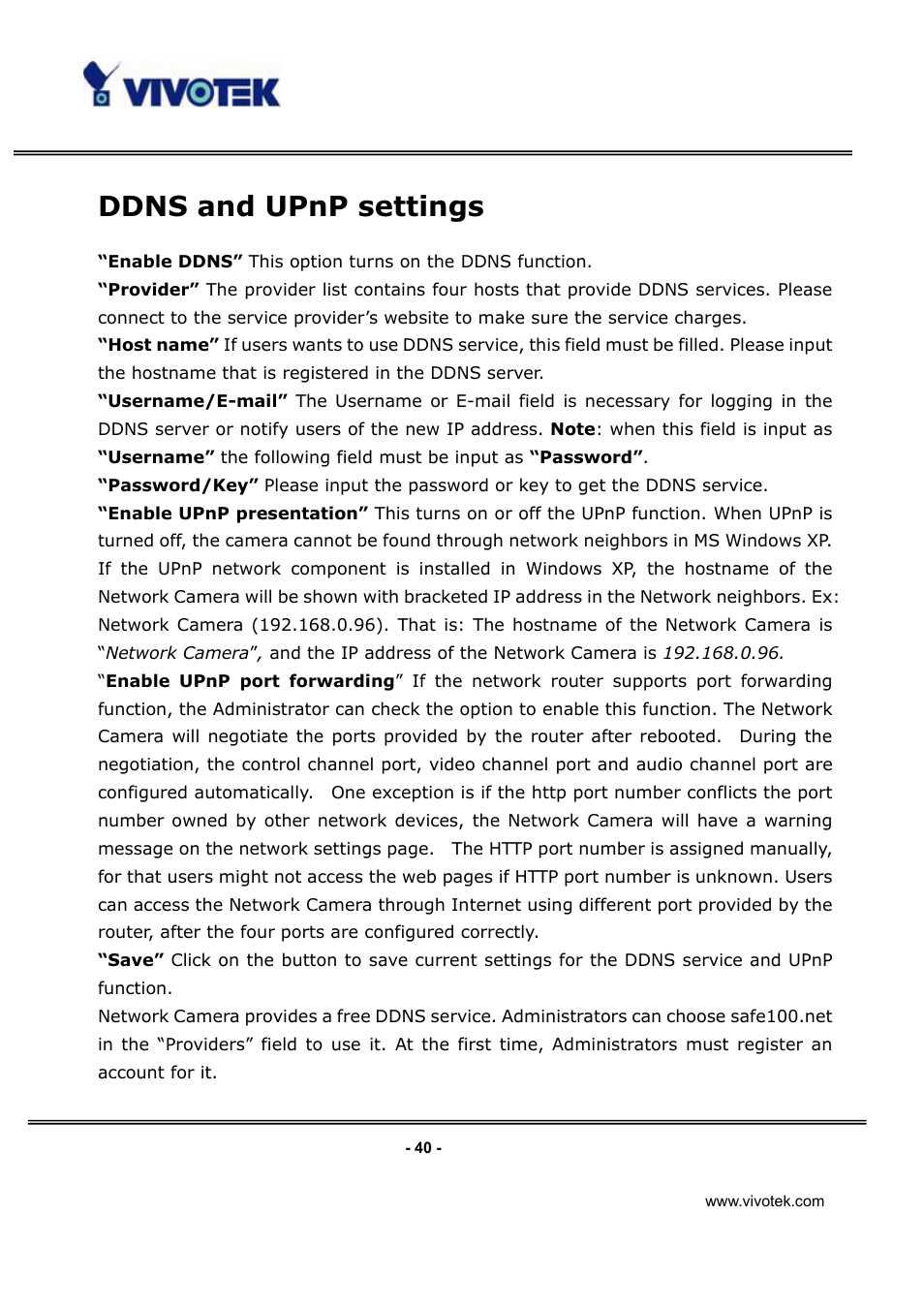 Ddns and upnp settings | Vivotek IP3132 User Manual | Page 41 / 65