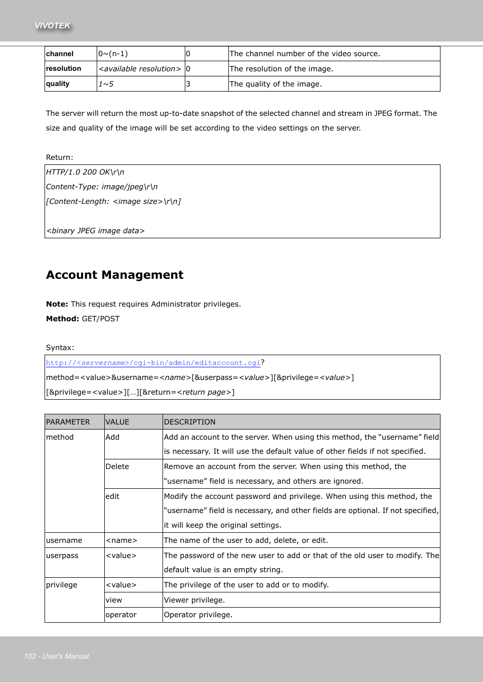 Account management | Vivotek IZ7151 User Manual | Page 102 / 110