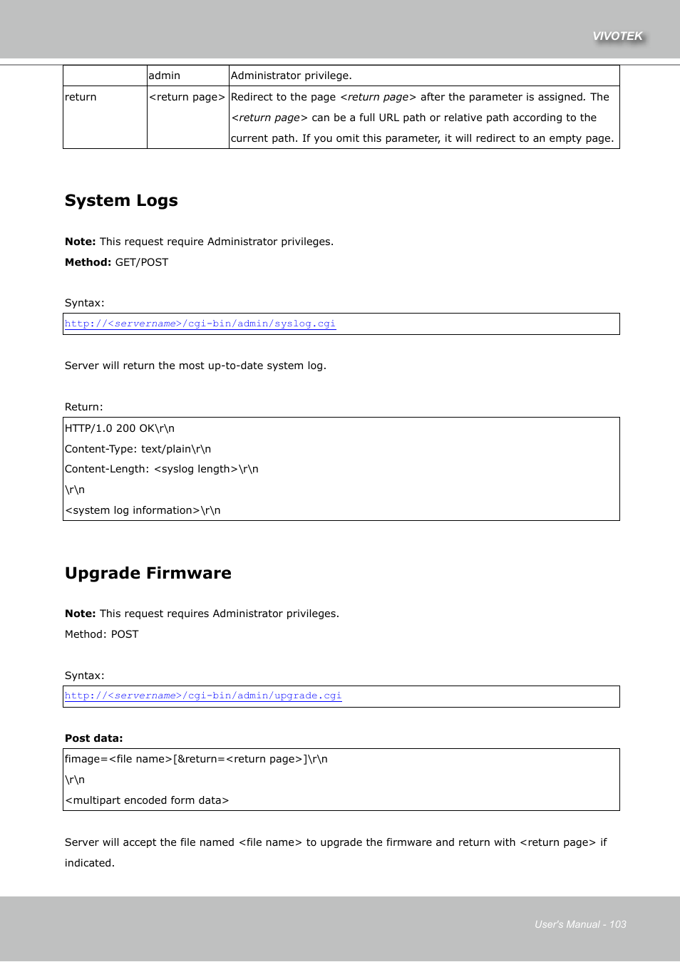 System logs, Upgrade firmware | Vivotek IZ7151 User Manual | Page 103 / 110
