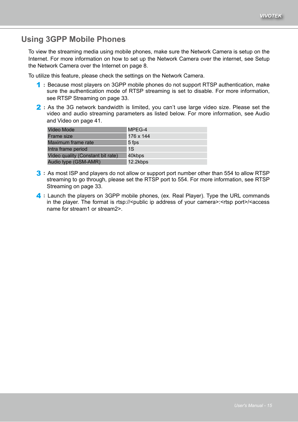 Using 3gpp mobile phones | Vivotek IZ7151 User Manual | Page 15 / 110