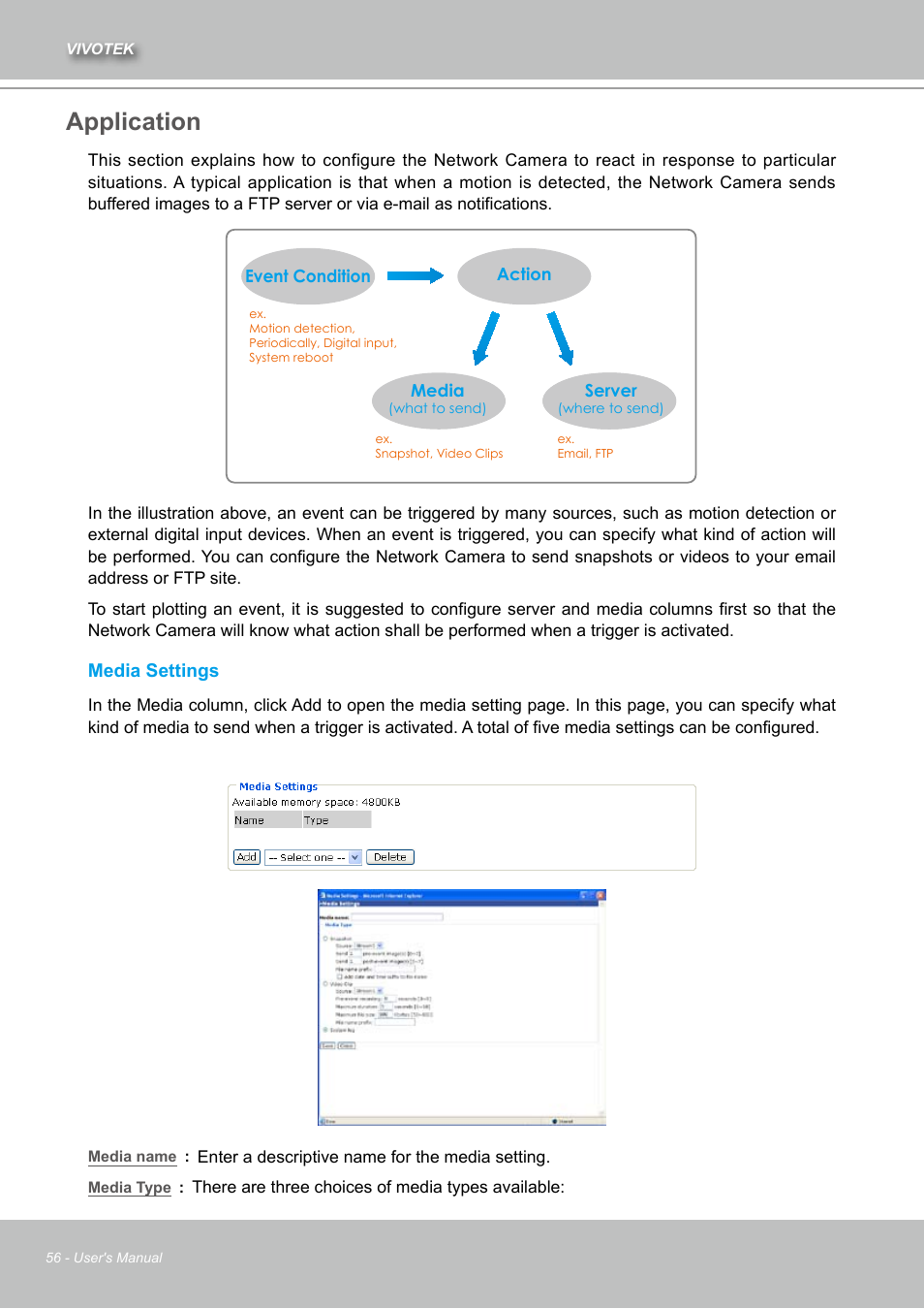 Application, Media settings | Vivotek IZ7151 User Manual | Page 56 / 110