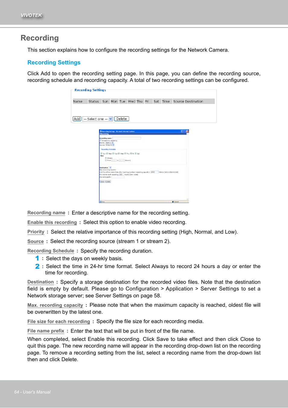 Recording | Vivotek IZ7151 User Manual | Page 64 / 110