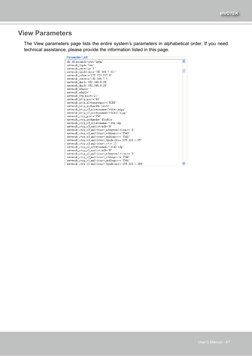 View parameters | Vivotek IZ7151 User Manual | Page 67 / 110