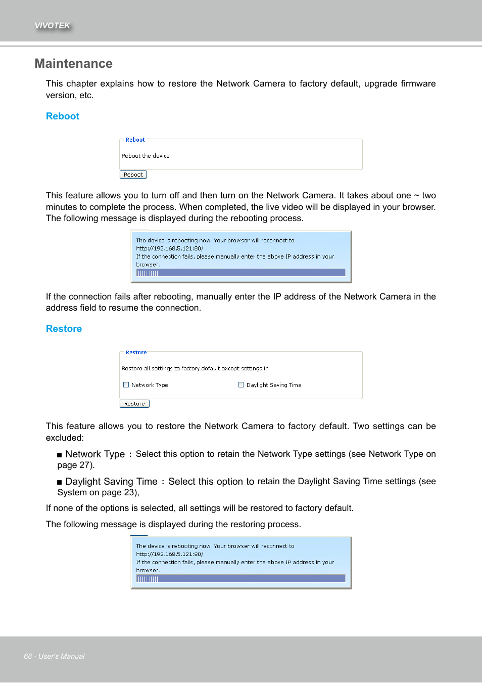 Maintenance | Vivotek IZ7151 User Manual | Page 68 / 110