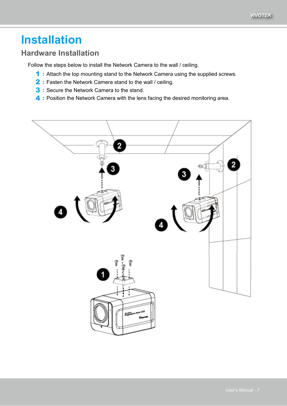 Installation, Hardware installation | Vivotek IZ7151 User Manual | Page 7 / 110