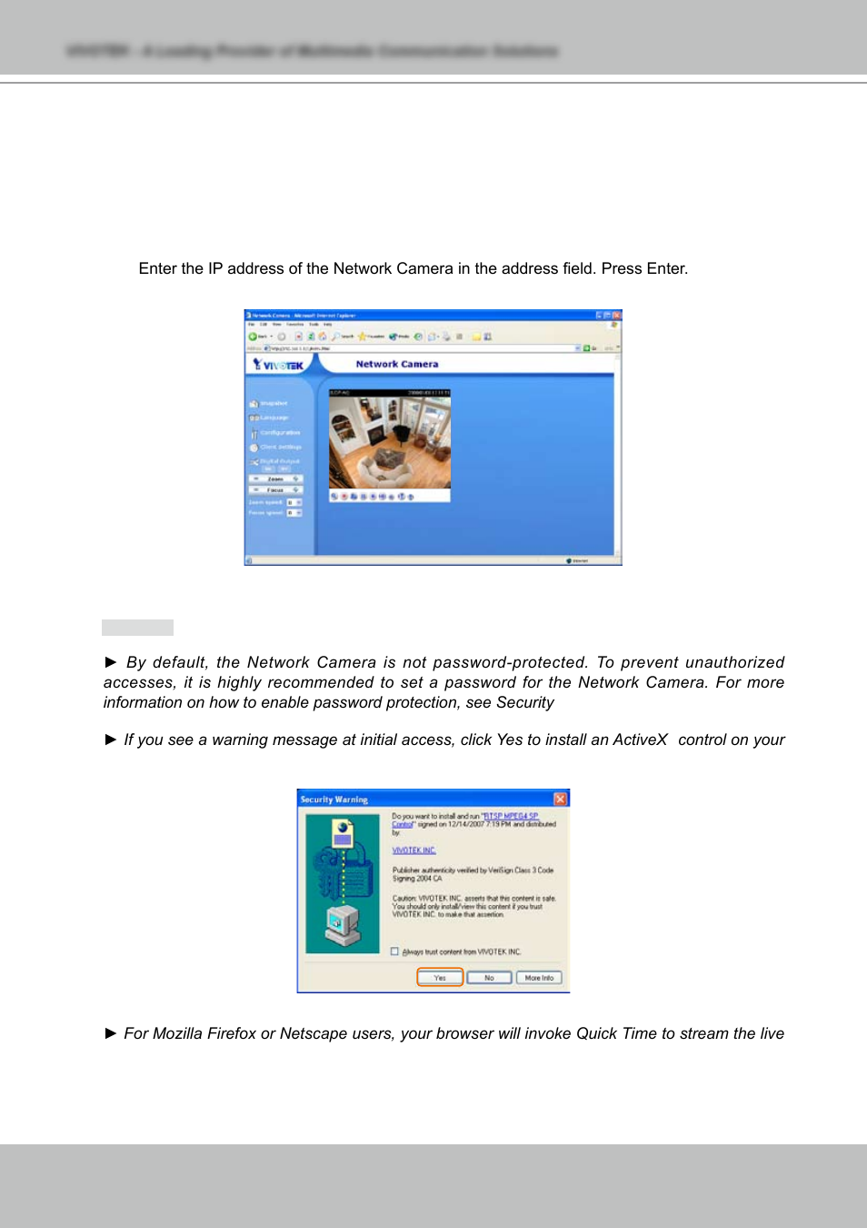 Accessing the network camera, Using web browsers | Vivotek NETWORK CAMERA IZ7151 User Manual | Page 12 / 103