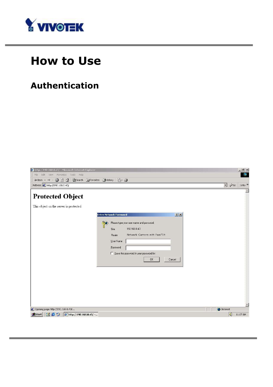 How to use, Authentication | Vivotek PT3122 User Manual | Page 13 / 64