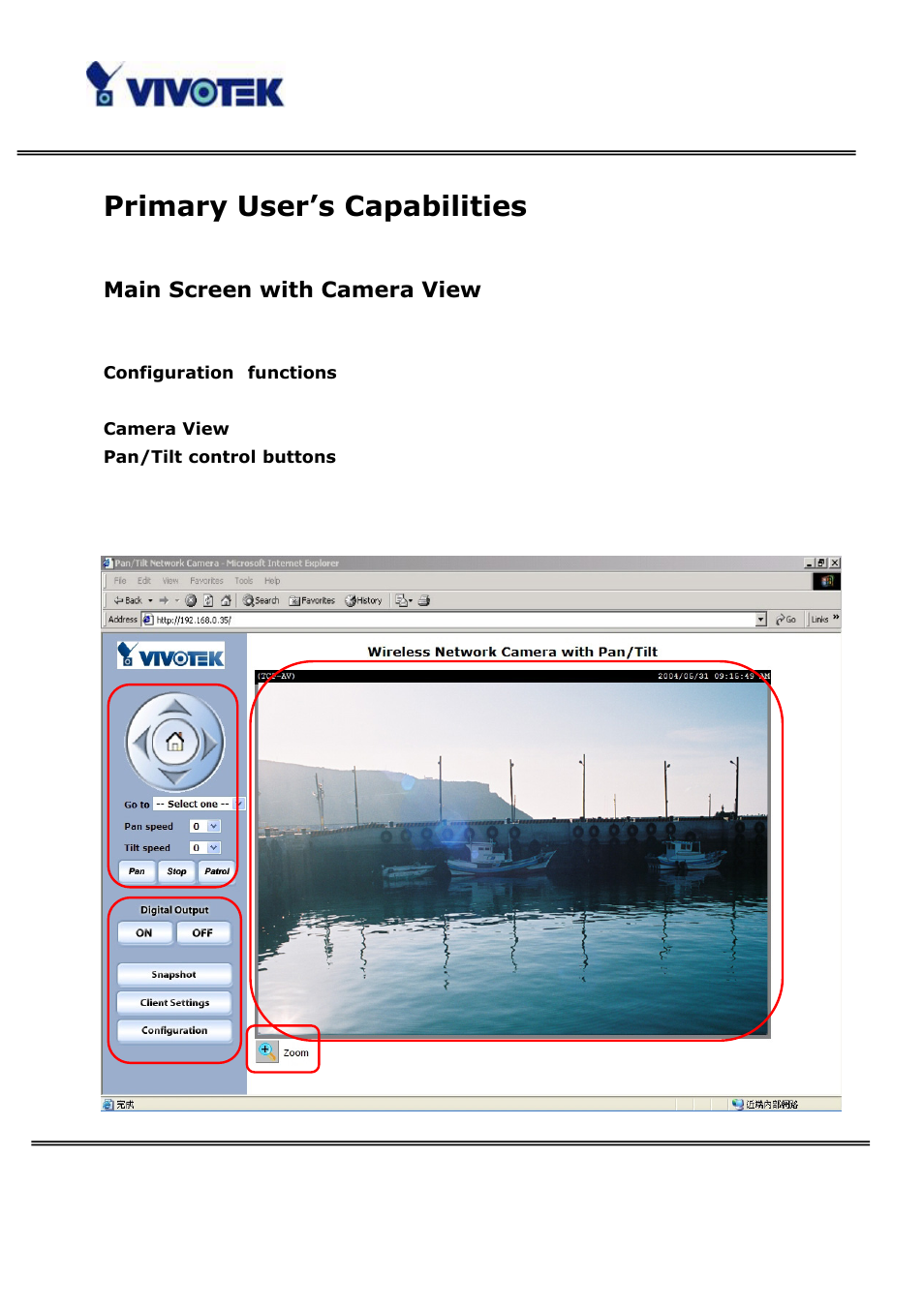 Primary user’s capabilities, Main screen with camera view | Vivotek PT3122 User Manual | Page 15 / 64