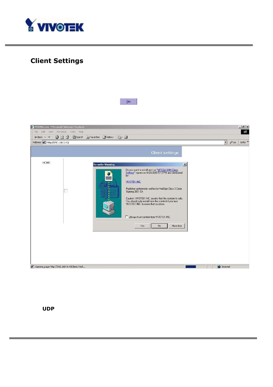 Client settings | Vivotek PT3122 User Manual | Page 18 / 64