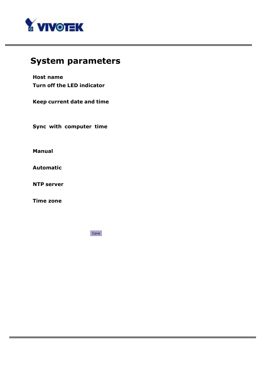 System parameters | Vivotek PT3122 User Manual | Page 31 / 64
