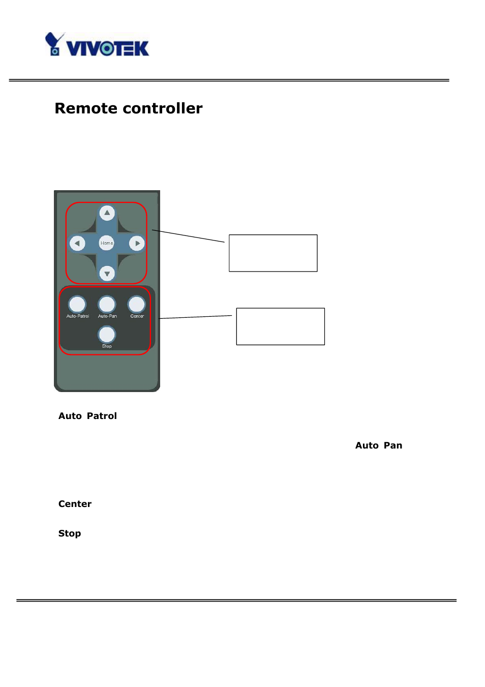 Remote controller | Vivotek PT3122 User Manual | Page 44 / 64