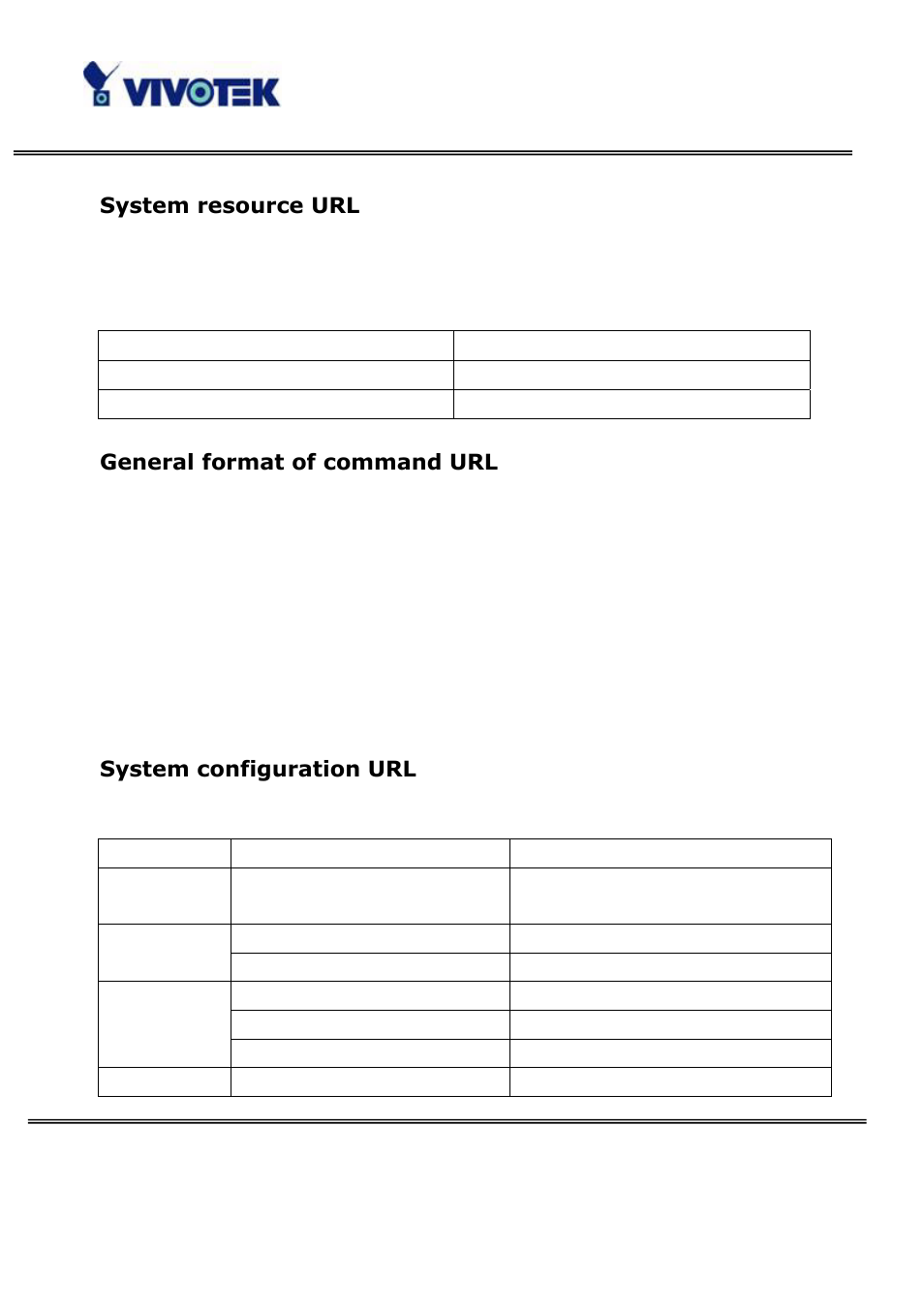 System resource url, General format of command url, System configuration url | Vivotek PT3122 User Manual | Page 52 / 64
