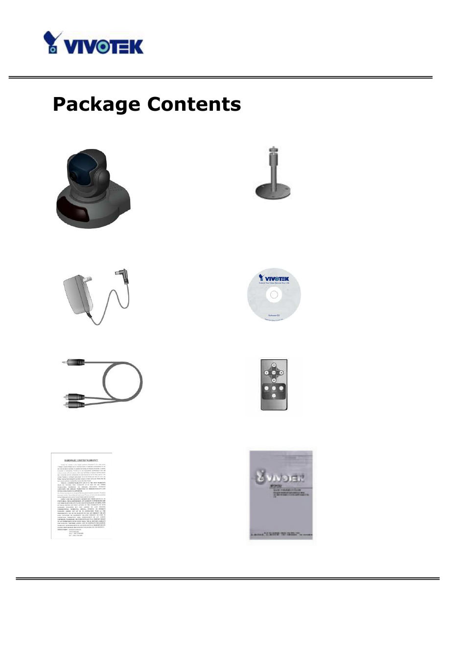Package contents | Vivotek PT3122 User Manual | Page 6 / 64
