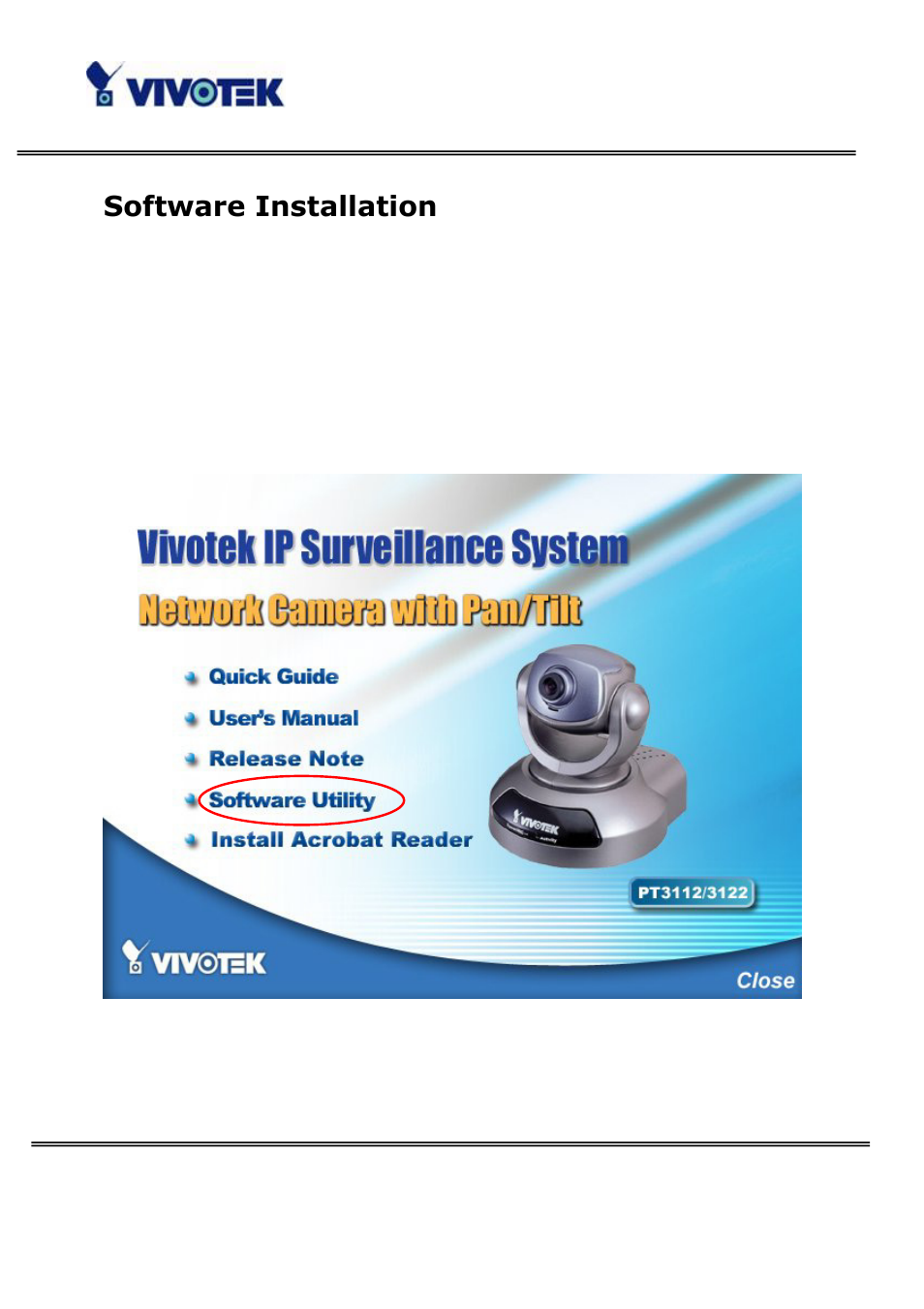 Software installation | Vivotek PT3122 User Manual | Page 8 / 64