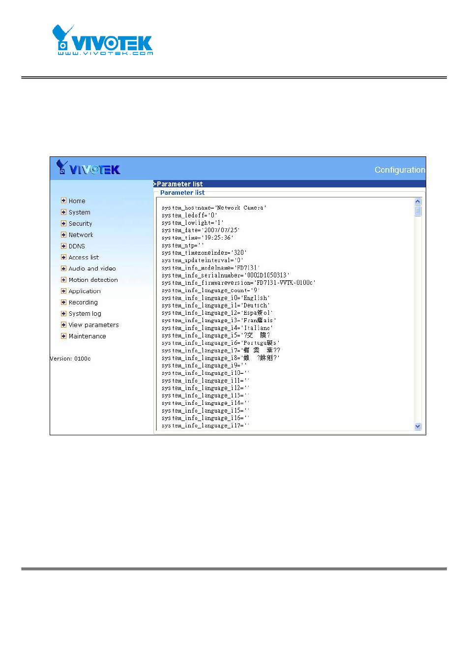Viewing system parameters | Vivotek FD7131 User Manual | Page 59 / 104