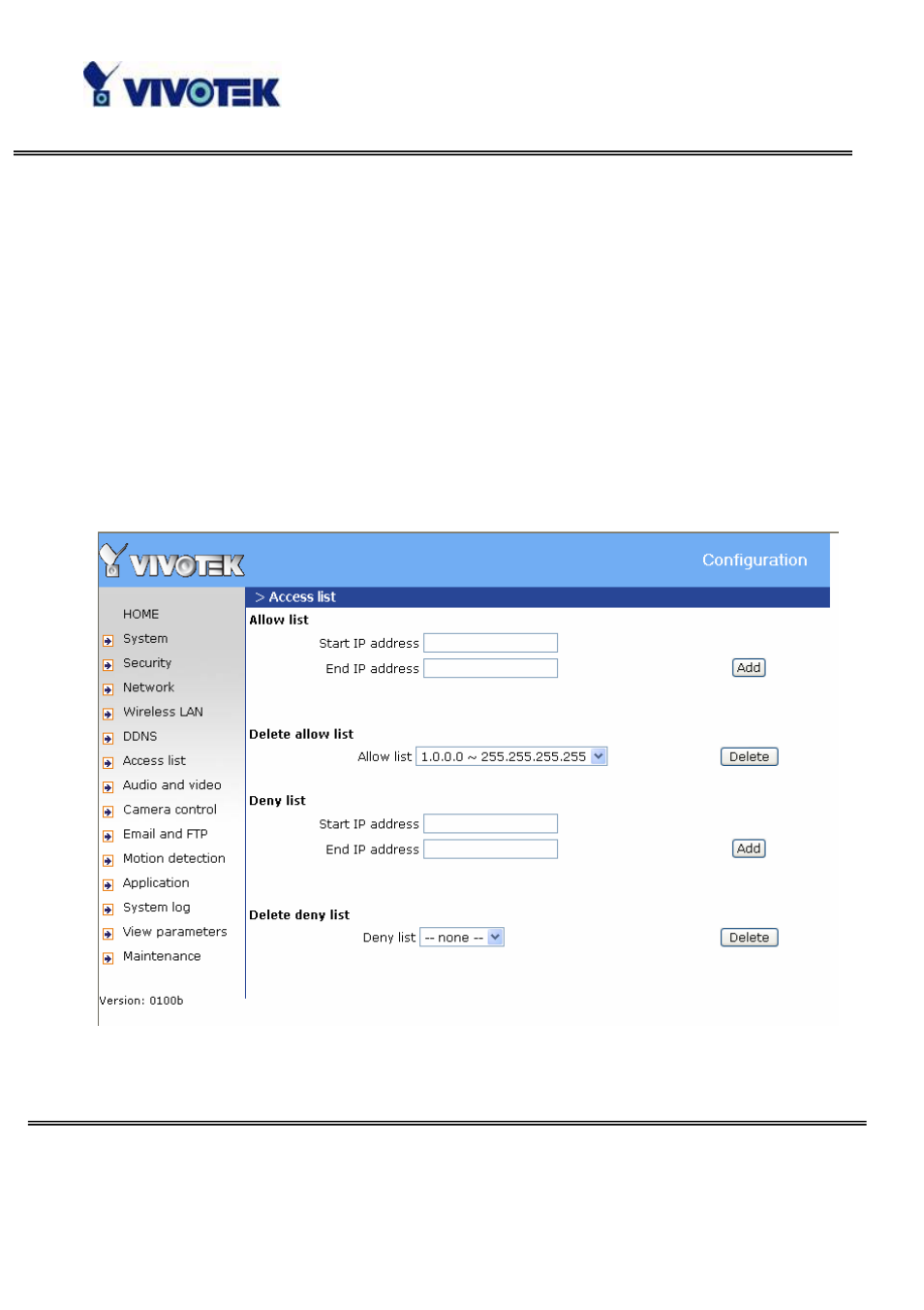 Access list | Vivotek WIRELESS PAN/TILT PT7137 User Manual | Page 39 / 79
