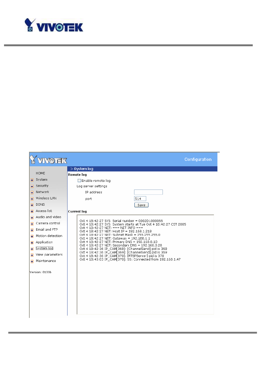 System log | Vivotek WIRELESS PAN/TILT PT7137 User Manual | Page 51 / 79