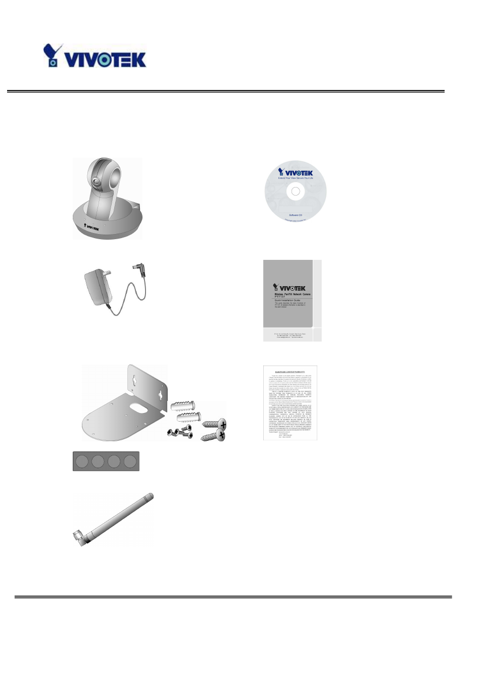 Package contents | Vivotek WIRELESS PAN/TILT PT7137 User Manual | Page 7 / 79