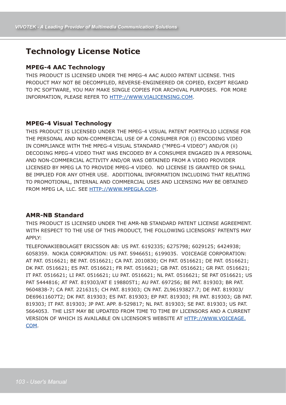 Technology license notice | Vivotek IP7138 User Manual | Page 104 / 105