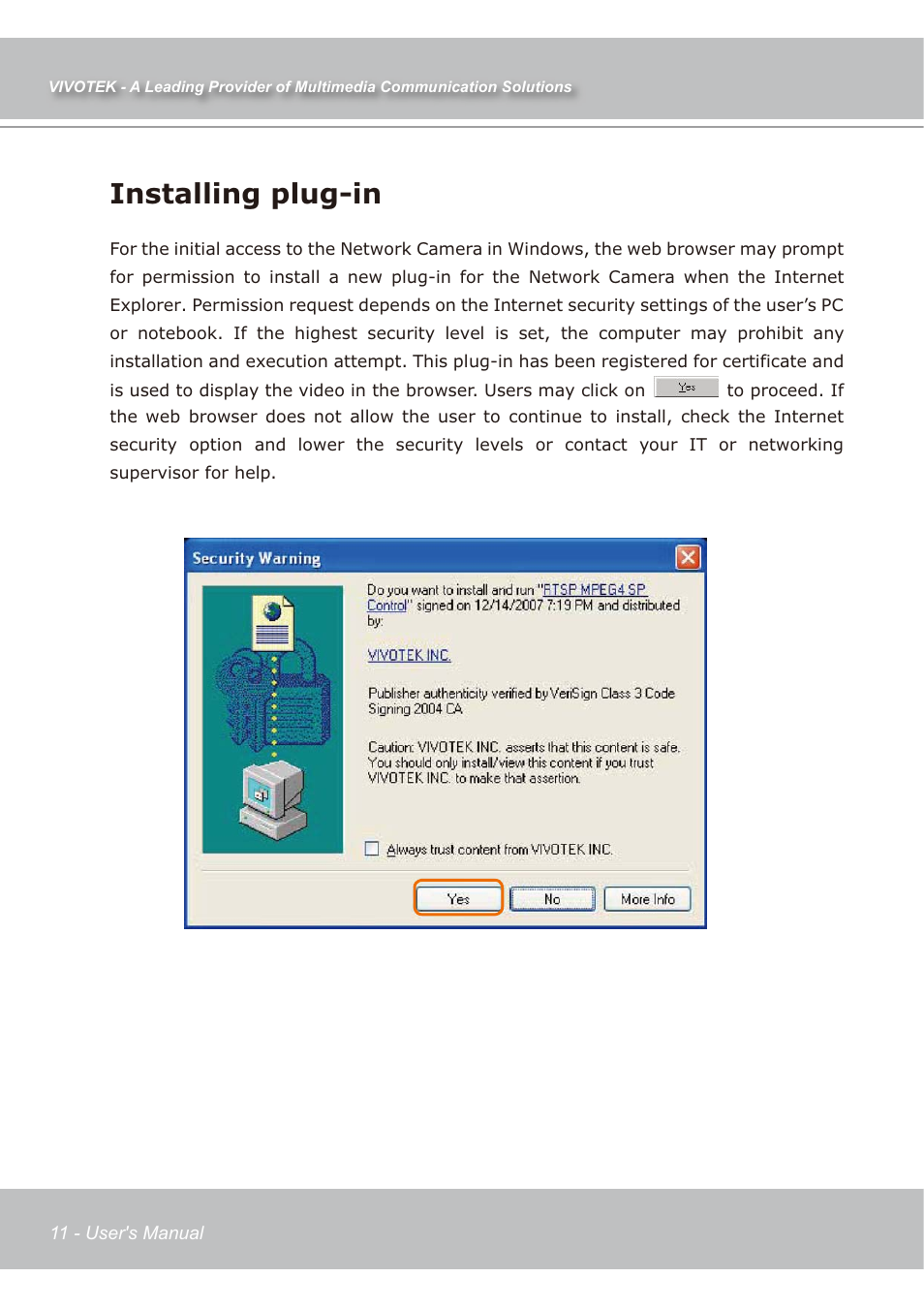 Installing plug-in | Vivotek IP7138 User Manual | Page 12 / 105