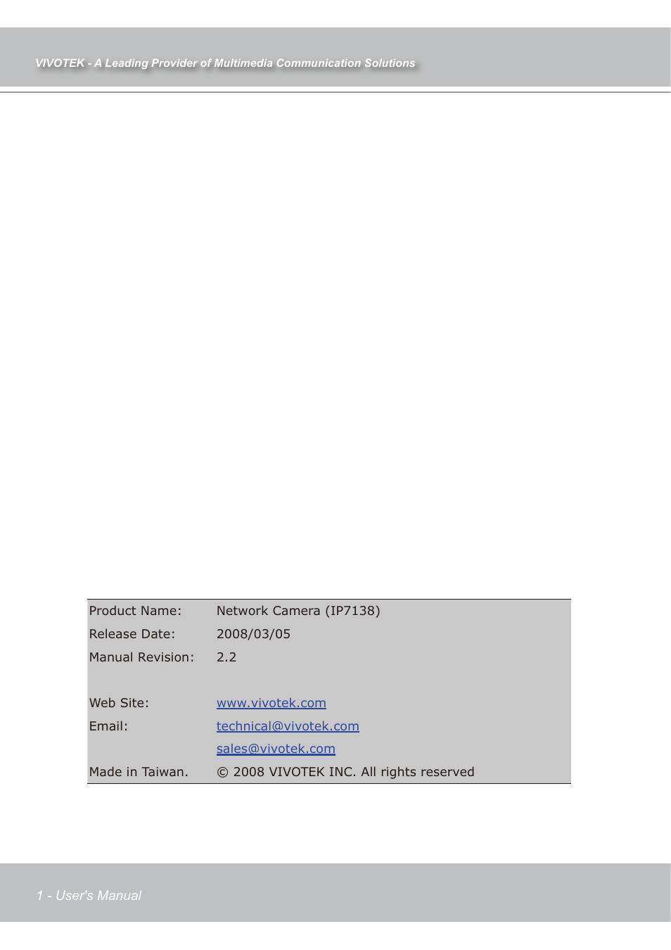 Vivotek IP7138 User Manual | Page 2 / 105
