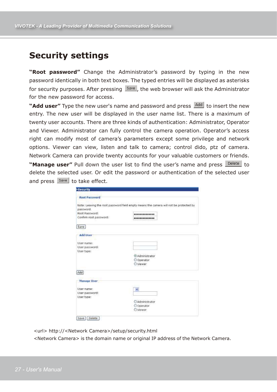 Security settings | Vivotek IP7138 User Manual | Page 28 / 105