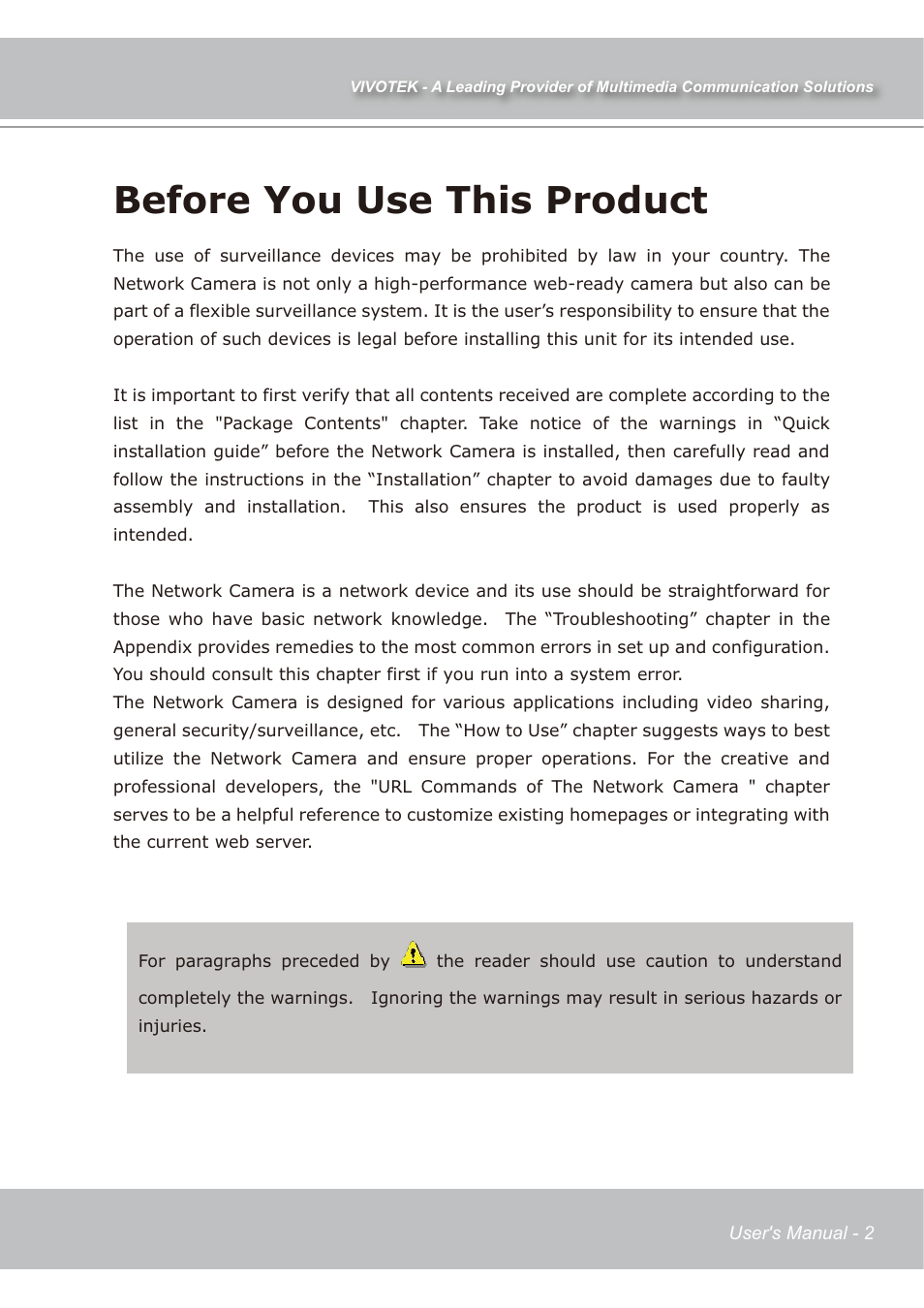 Before you use this product | Vivotek IP7138 User Manual | Page 3 / 105