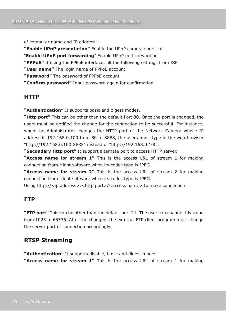 Rtsp streaming | Vivotek IP7138 User Manual | Page 34 / 105