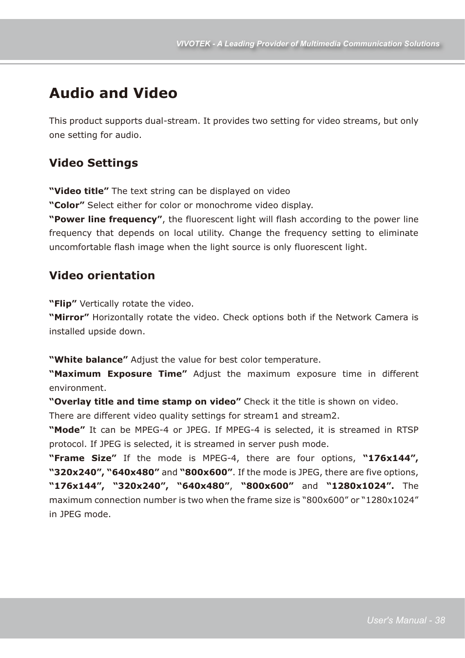 Audio and video, Video settings, Video orientation | Vivotek IP7138 User Manual | Page 39 / 105