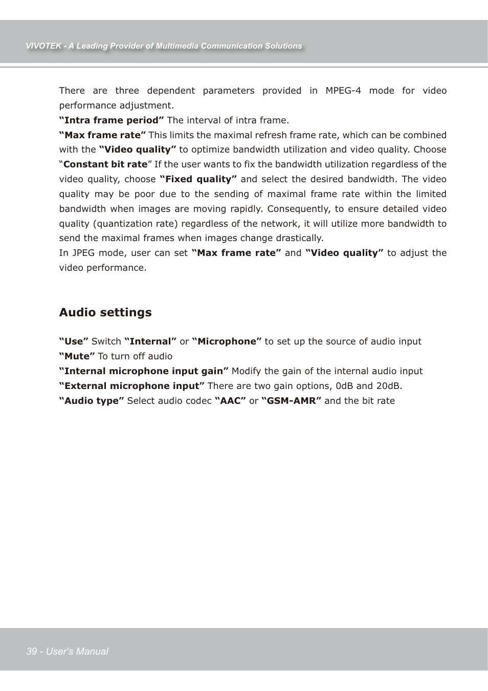 Audio settings | Vivotek IP7138 User Manual | Page 40 / 105