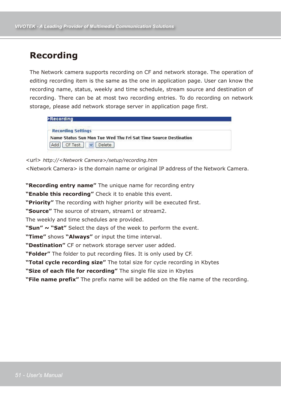 Recording | Vivotek IP7138 User Manual | Page 52 / 105