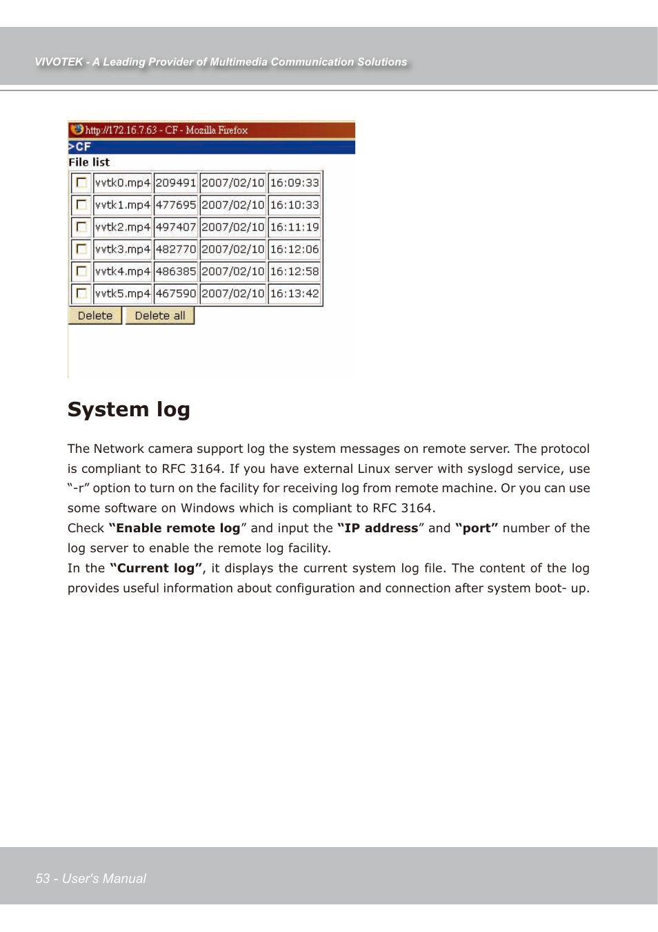 System log | Vivotek IP7138 User Manual | Page 54 / 105