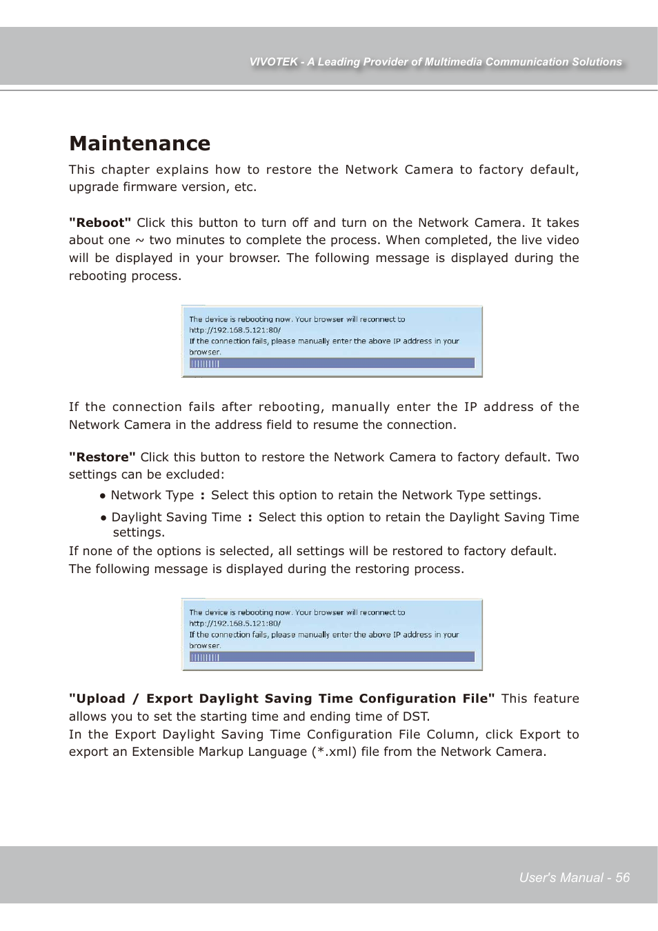 Maintenance | Vivotek IP7138 User Manual | Page 57 / 105