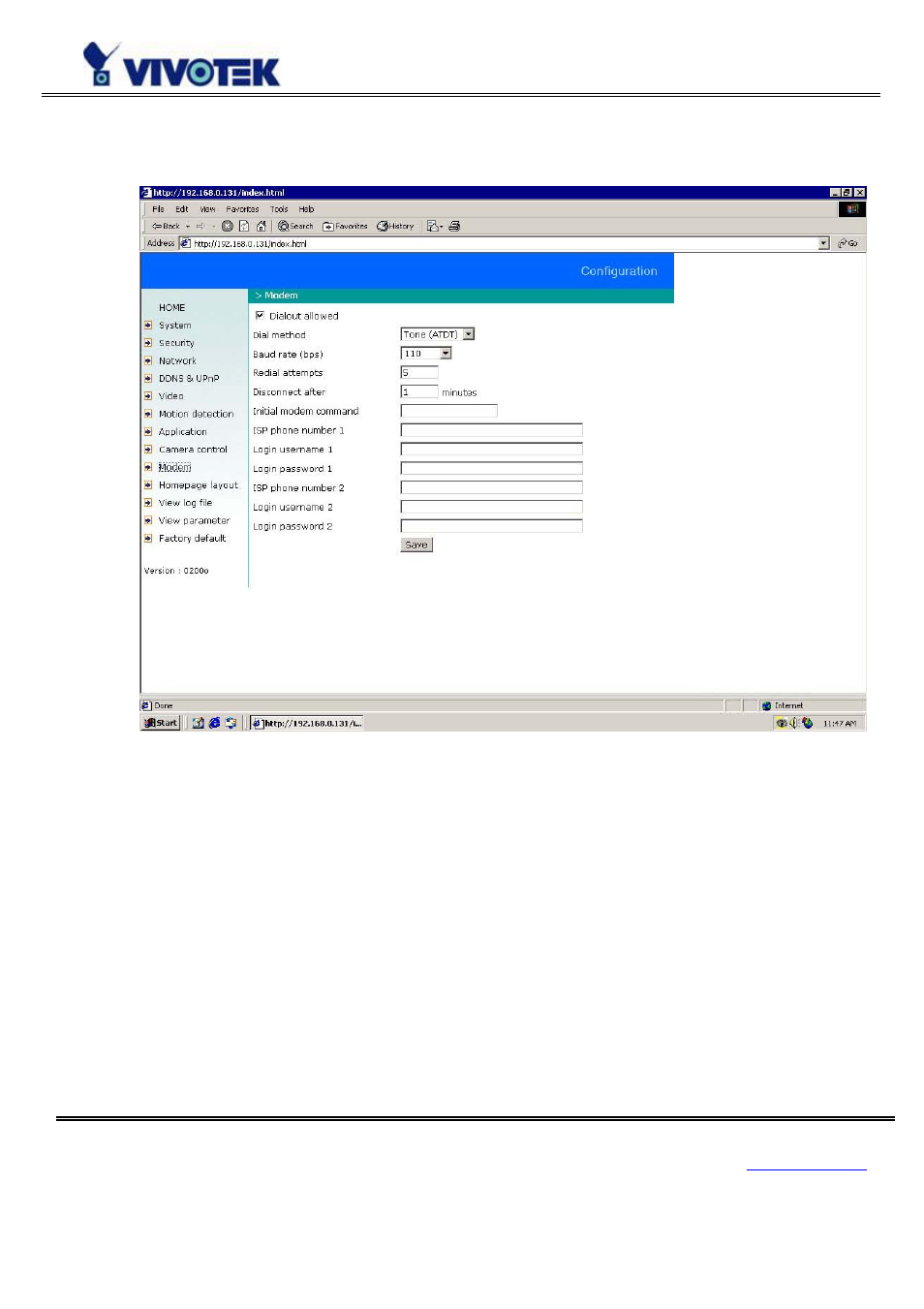 Modem and dialup settings | Vivotek VS3102 User Manual | Page 56 / 83