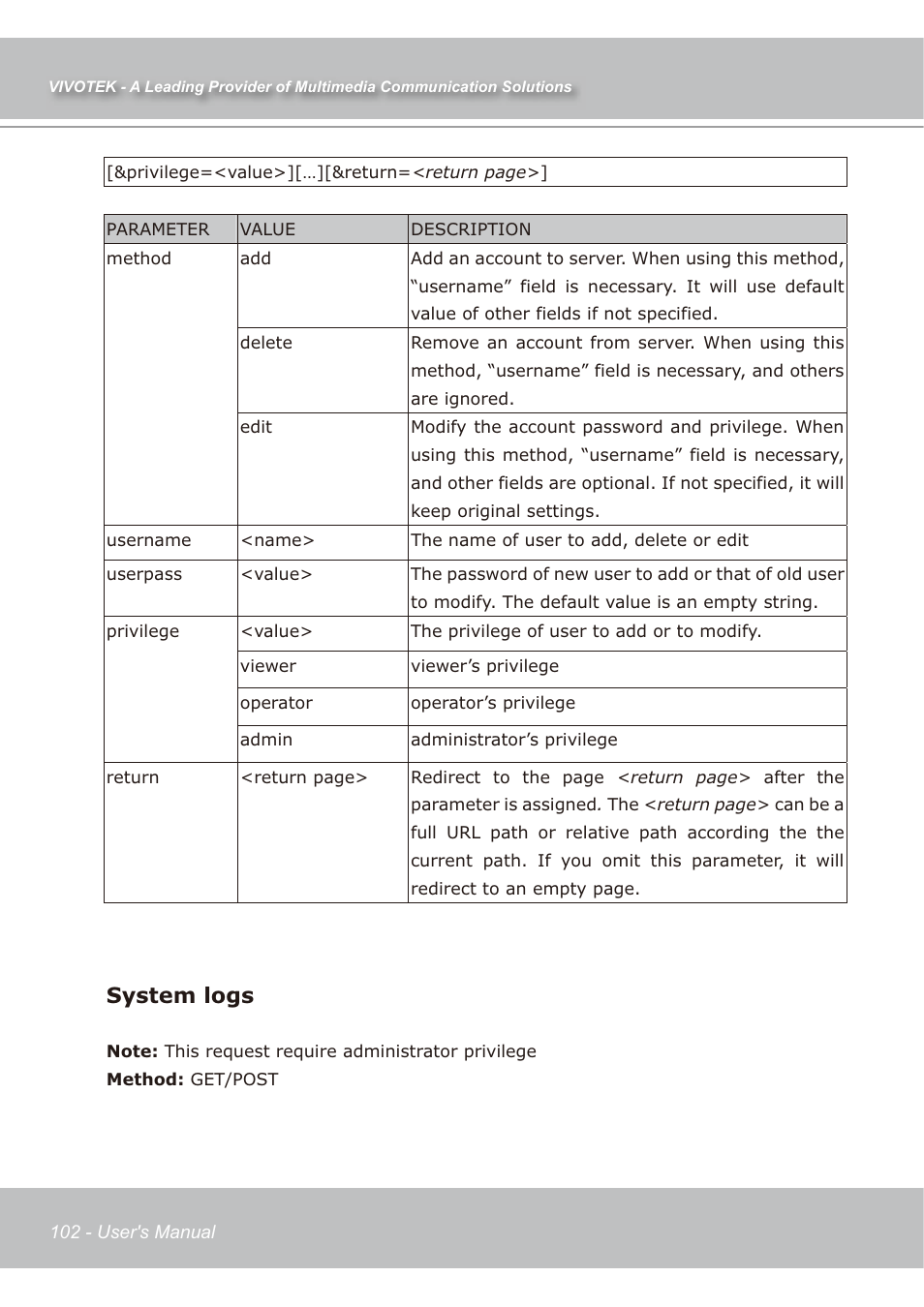 System logs | Vivotek IP7139 User Manual | Page 103 / 109