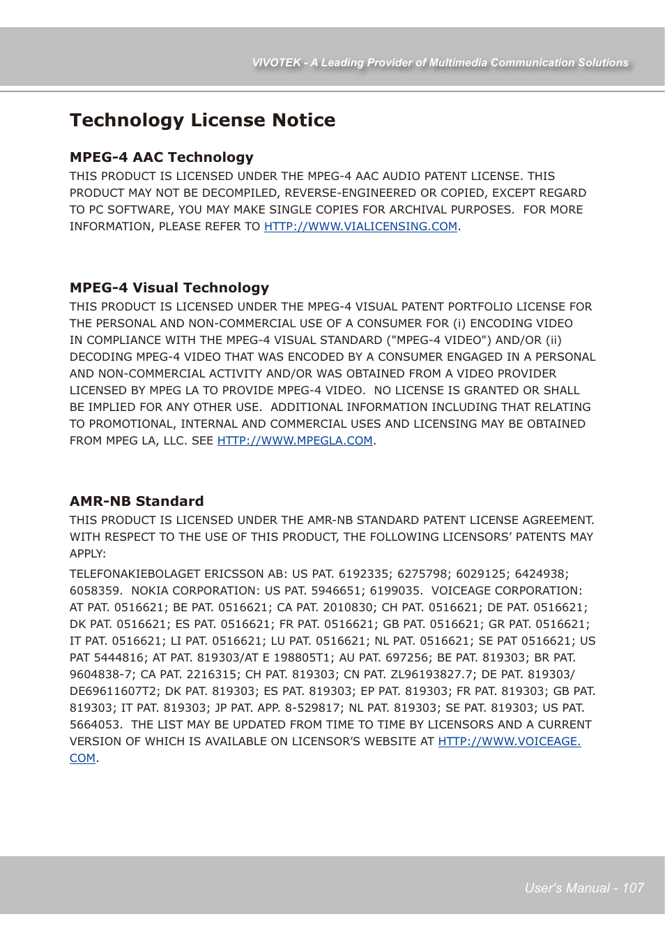 Technology license notice | Vivotek IP7139 User Manual | Page 108 / 109