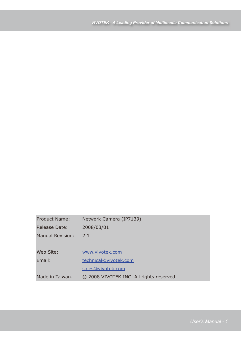 Vivotek IP7139 User Manual | Page 2 / 109