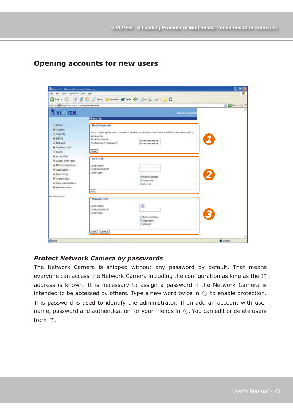 Opening accounts for new users | Vivotek IP7139 User Manual | Page 24 / 109