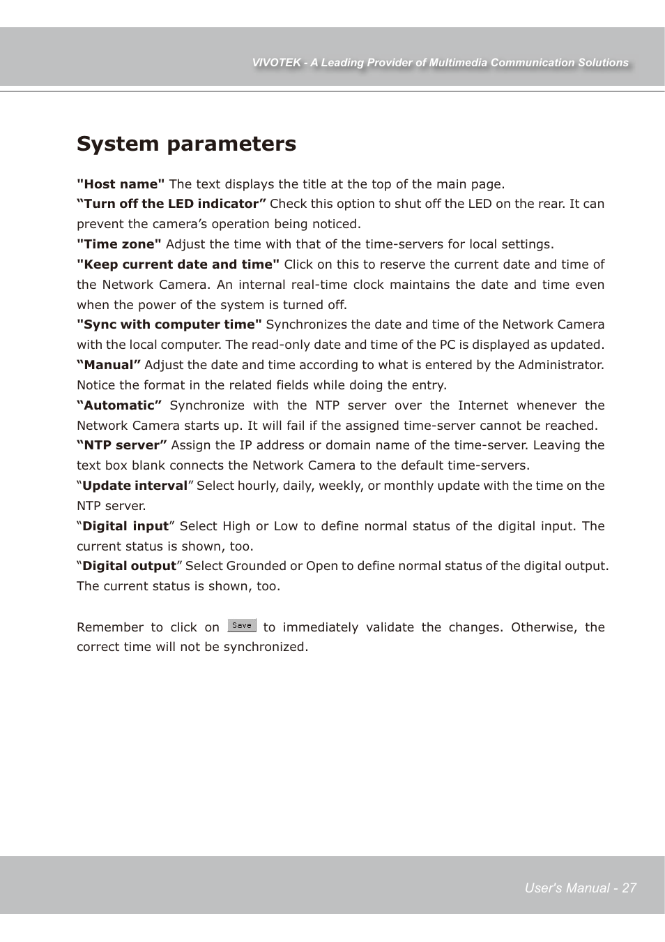 System parameters | Vivotek IP7139 User Manual | Page 28 / 109