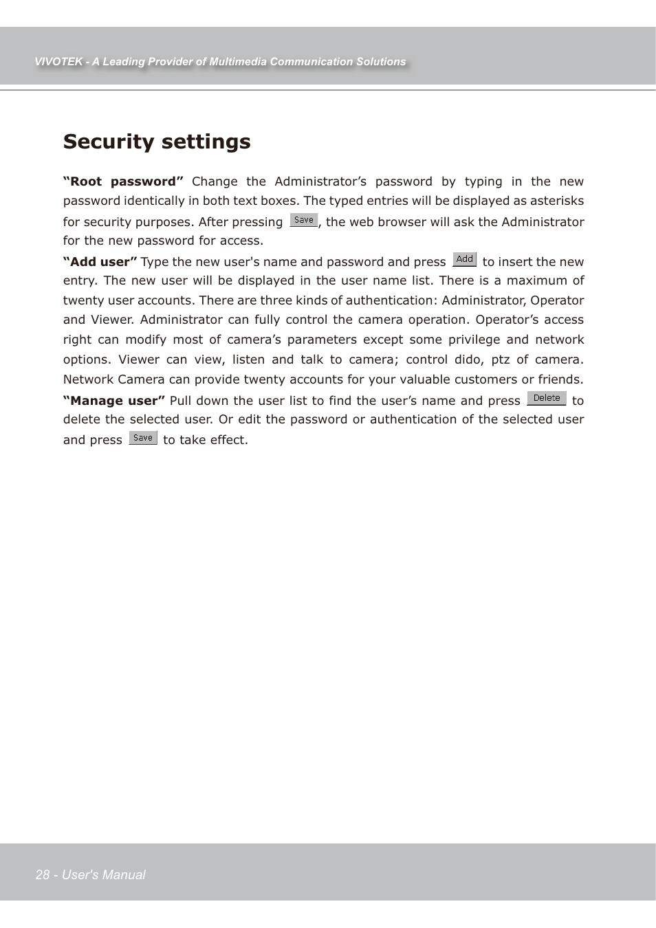 Security settings | Vivotek IP7139 User Manual | Page 29 / 109