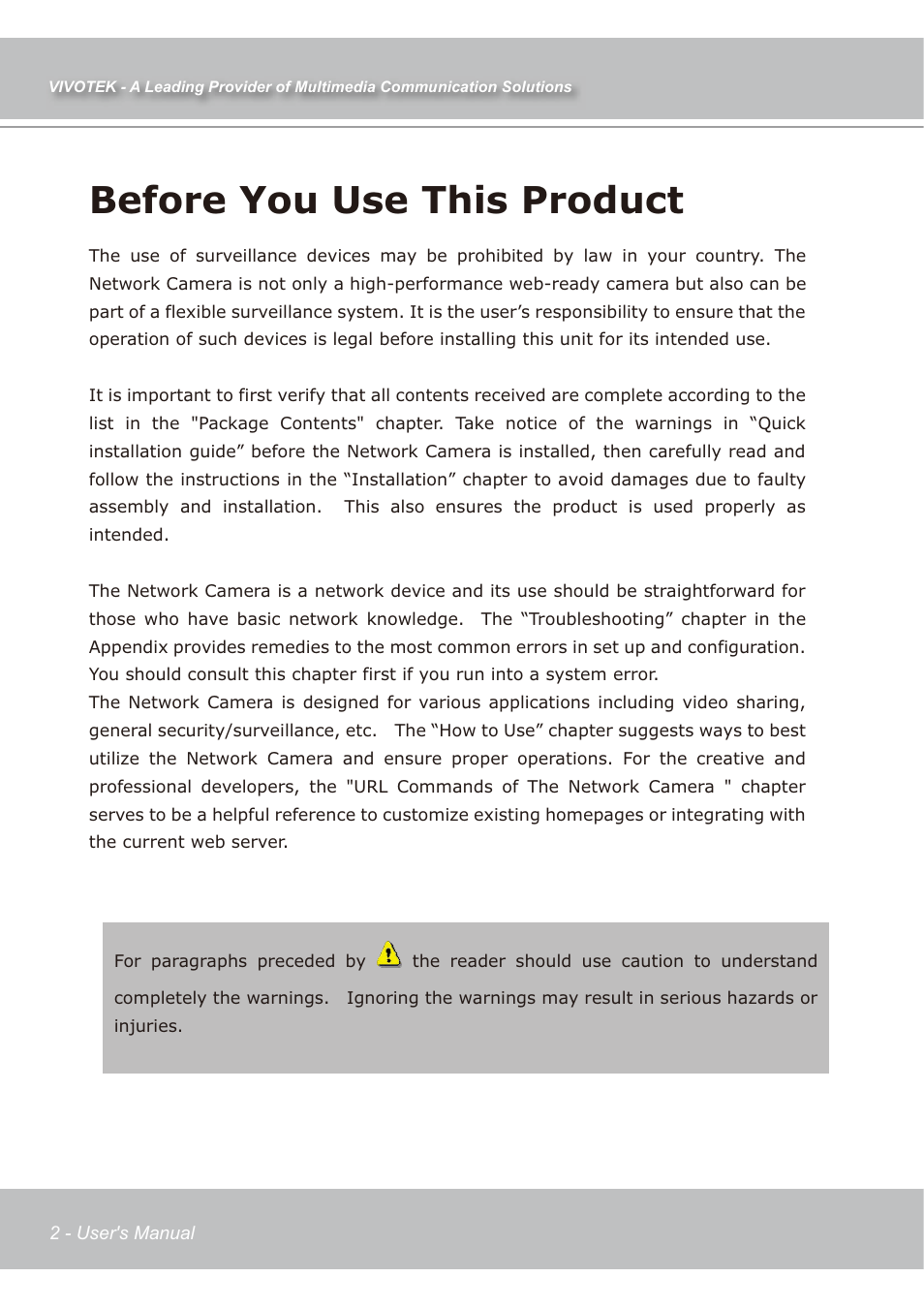 Before you use this product | Vivotek IP7139 User Manual | Page 3 / 109