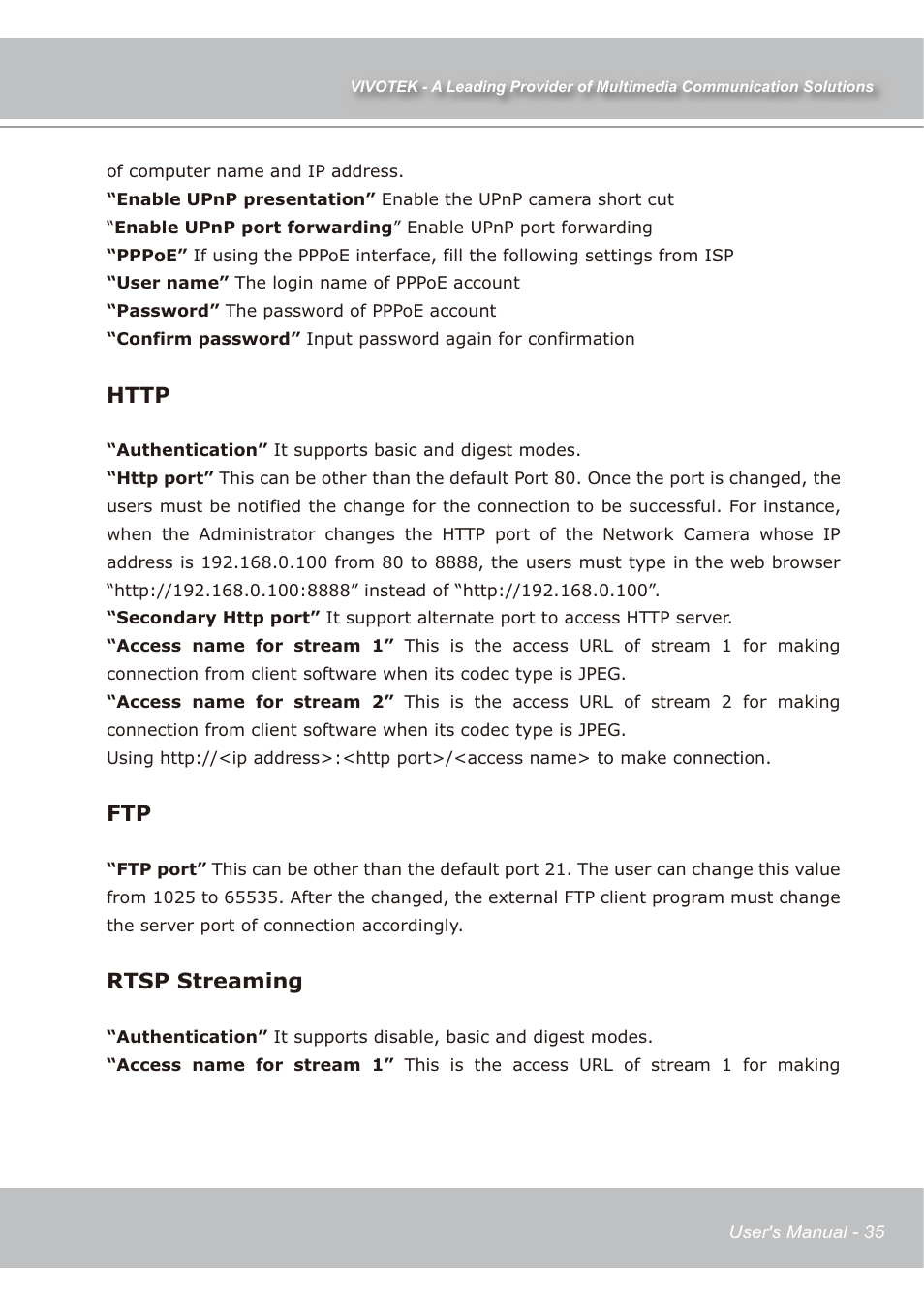 Rtsp streaming | Vivotek IP7139 User Manual | Page 36 / 109