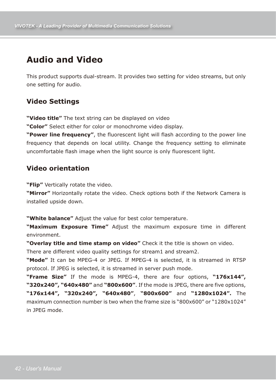 Audio and video, Video settings, Video orientation | Vivotek IP7139 User Manual | Page 43 / 109