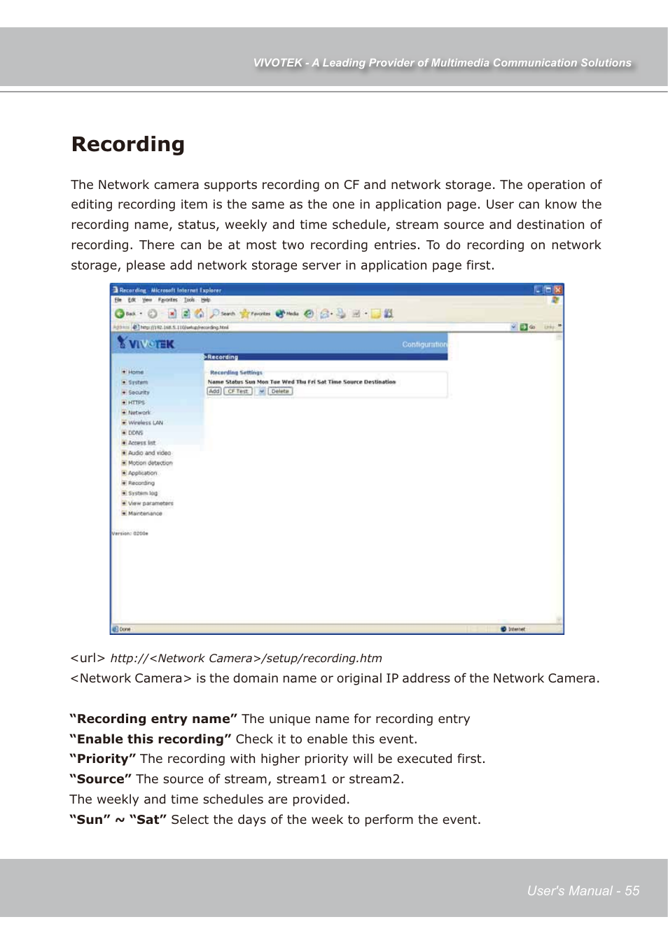 Recording | Vivotek IP7139 User Manual | Page 56 / 109