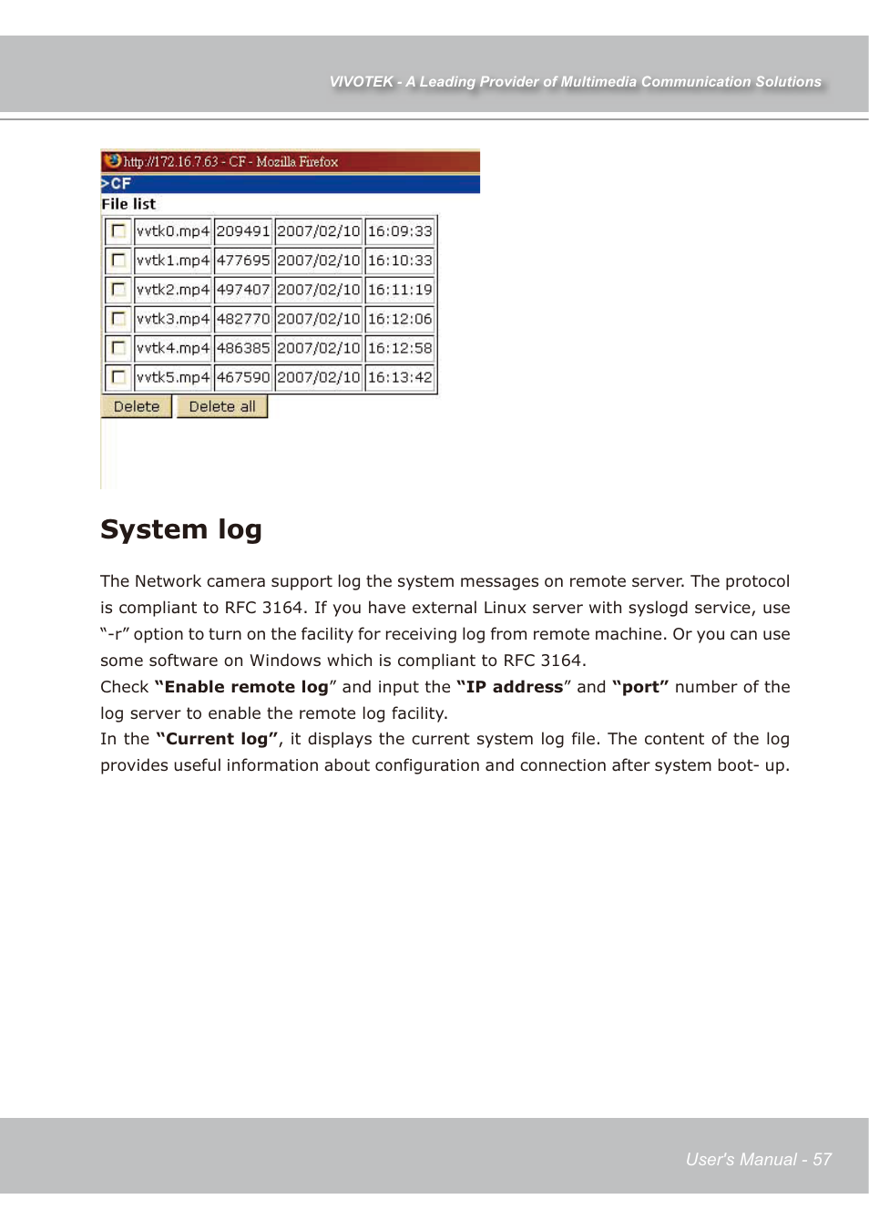 System log | Vivotek IP7139 User Manual | Page 58 / 109