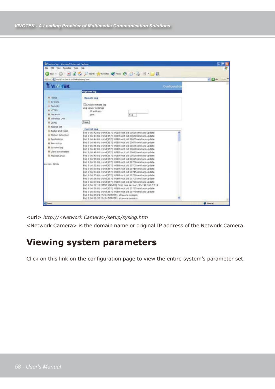 Viewing system parameters | Vivotek IP7139 User Manual | Page 59 / 109