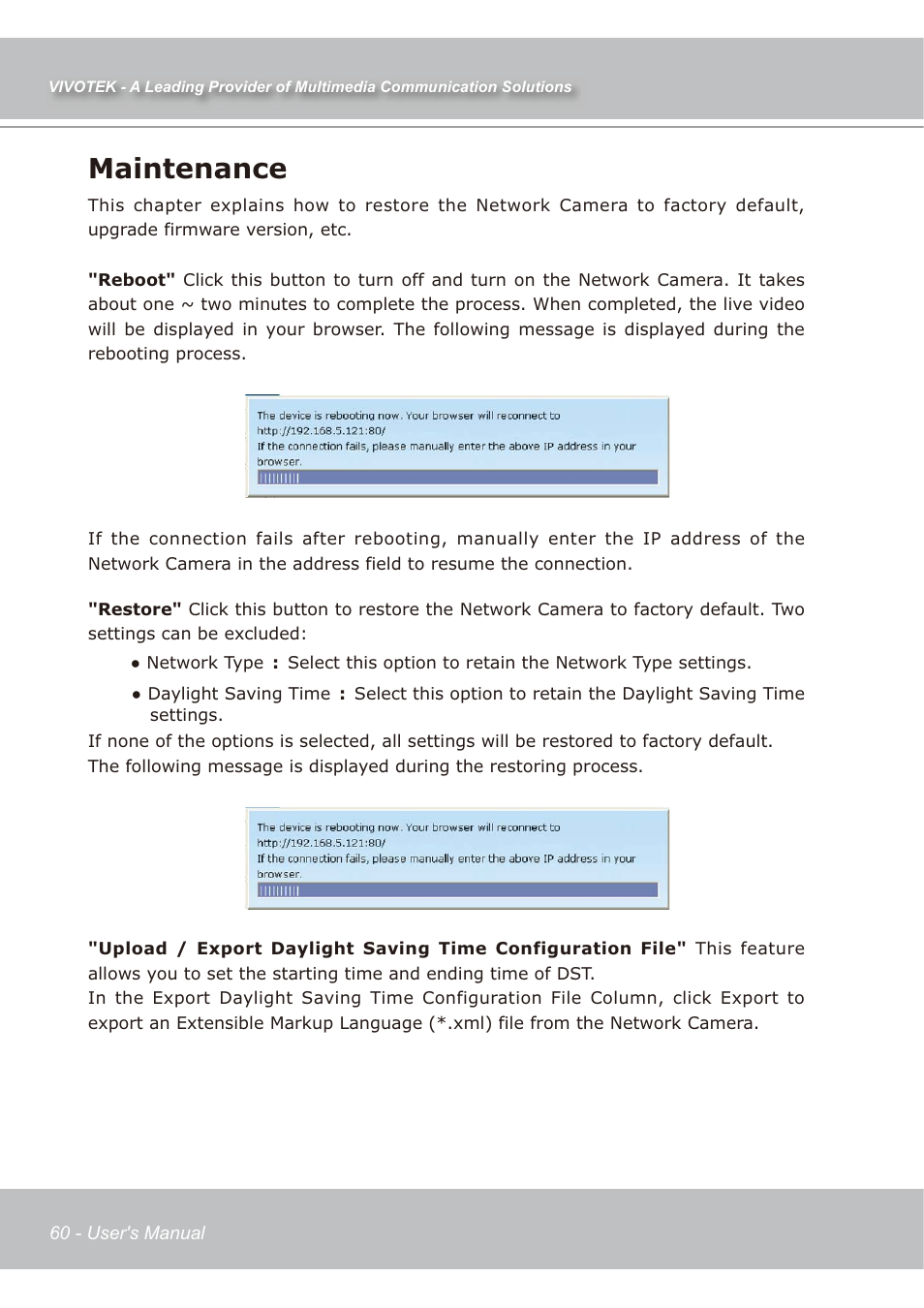 Maintenance | Vivotek IP7139 User Manual | Page 61 / 109