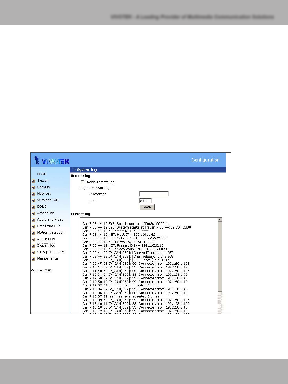 System log | Vivotek IP7137 User Manual | Page 45 / 72