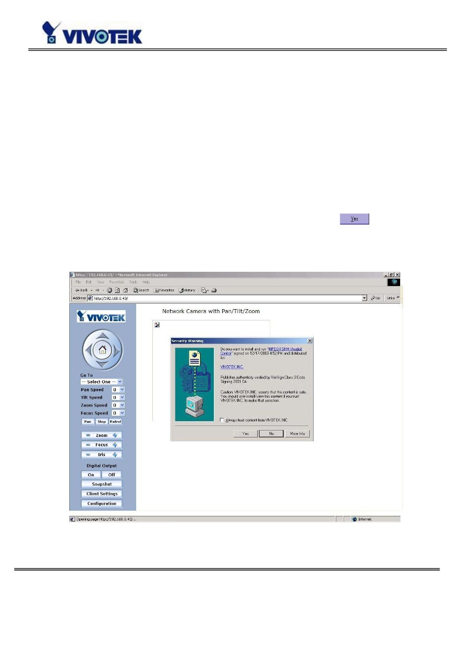 Initial access to the network camera, Installing plug-in | Vivotek PZ6114/PZ6124 User Manual | Page 14 / 95