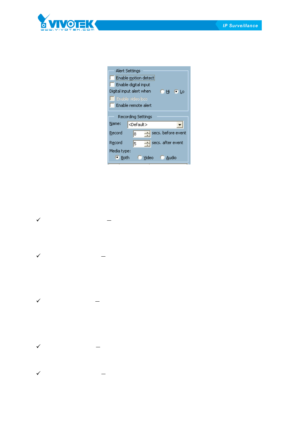 Alert settings and recording settings | Vivotek ST3402 User Manual | Page 29 / 88